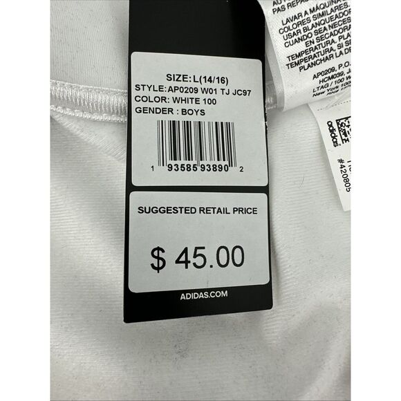 Adidas Jacket Boys Large (14-16) White Windbreaker Soft Athletic Running NWT - Picture 6 of 11